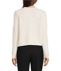 Donna Karan Knit Round Neck Long Sleeve Button Front Cropped Cardigan