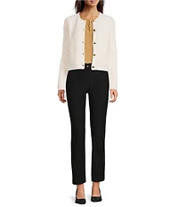 Donna Karan Knit Round Neck Long Sleeve Button Front Cropped Cardigan