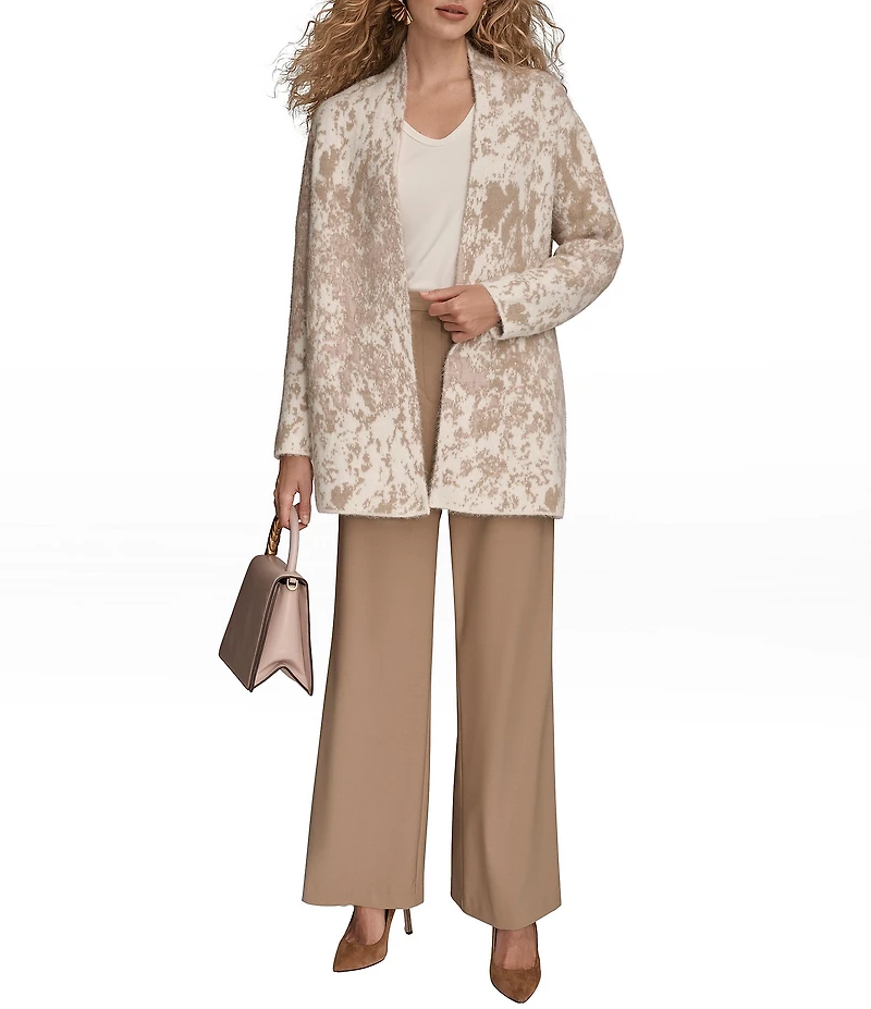 Donna Karan Knit Shawl Collar Long Sleeve Open Front Cardigan