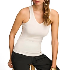 Donna Karan Knit Stretch Crepe Scoop Neck Sleeveless Tank
