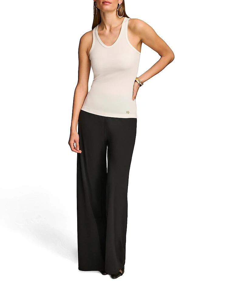Donna Karan Knit Stretch Crepe Scoop Neck Sleeveless Tank