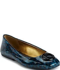 Donna Karan Kylee Ocelot Print Patent Logo Detail Ballet Flats