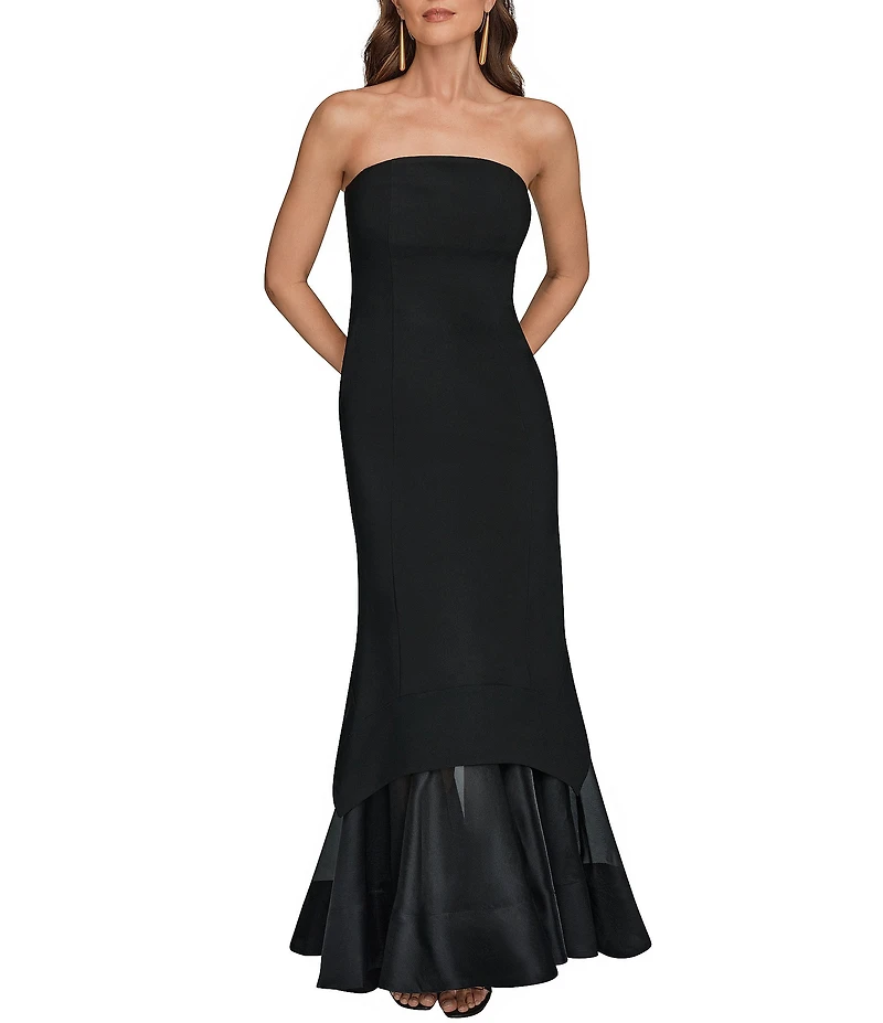 Donna Karan Laguna Scuba Strapless Sleeveless Metallic Organza Trim Gown