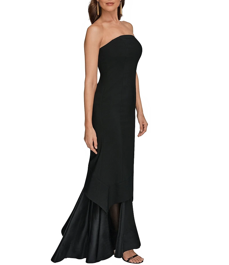 Donna Karan Laguna Scuba Strapless Sleeveless Metallic Organza Trim Gown