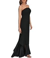 Donna Karan Laguna Scuba Strapless Sleeveless Metallic Organza Trim Gown