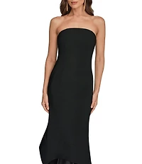 Donna Karan Laguna Scuba Strapless Sleeveless Metallic Organza Trim Gown
