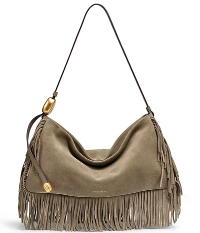 Donna Karan Large Velvet Fringe Suede Shoulder Bag