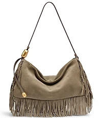 Donna Karan Large Velvet Fringe Suede Shoulder Bag
