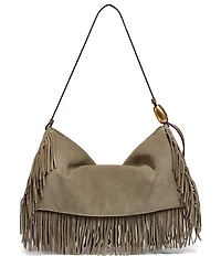Donna Karan Large Velvet Fringe Suede Shoulder Bag