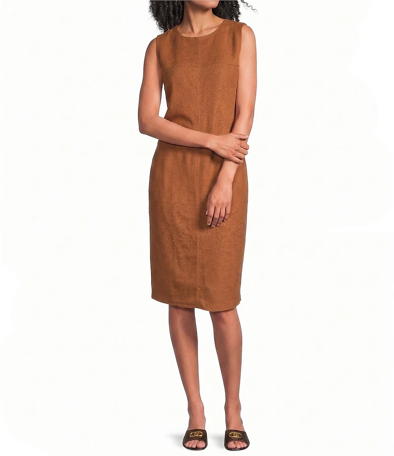 Donna Karan Linen Blend Jewel Neck Sleeveless Shift Dress