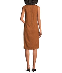 Donna Karan Linen Blend Jewel Neck Sleeveless Shift Dress