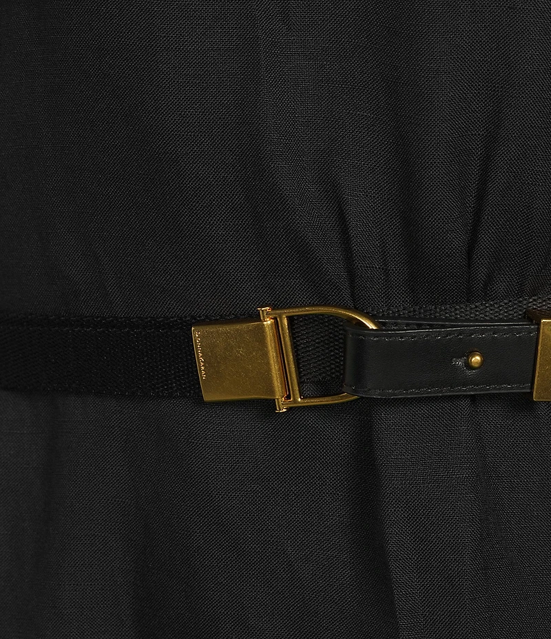 Donna Karan Linen Blend Point Collar Long Sleeve Belted Shirt Dress