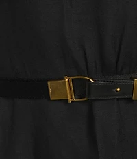 Donna Karan Linen Blend Point Collar Long Sleeve Belted Shirt Dress