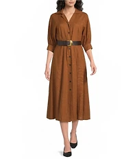Donna Karan Linen Button Down V-Neck Midi Dress
