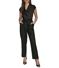 Donna Karan Linen Pleated Paperbag Pants