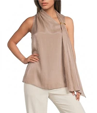 Donna Karan Liquid Shine Asymmetric Halter Scarf Neck Sleeveless Novelty Blouse