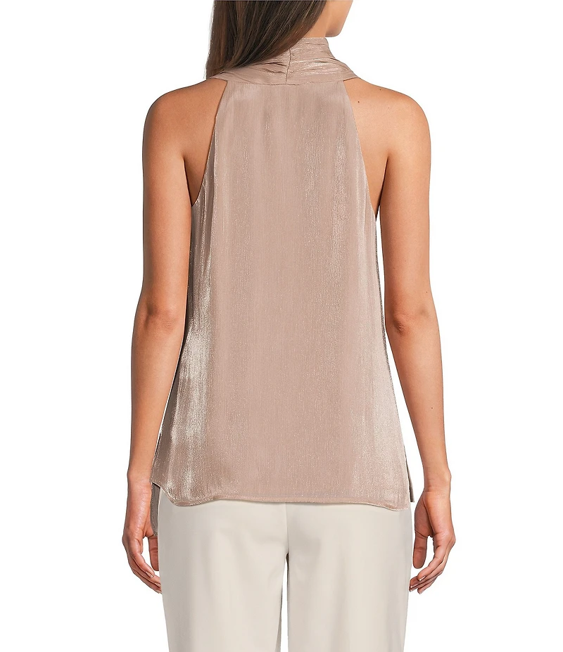 Donna Karan Liquid Shine Asymmetric Halter Scarf Neck Sleeveless Novelty Blouse