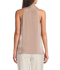 Donna Karan Liquid Shine Asymmetric Halter Scarf Neck Sleeveless Novelty Blouse