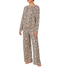 Donna Karan Long Sleeve Boat Neck Long Brushed Knit Floral Print Lounge Set