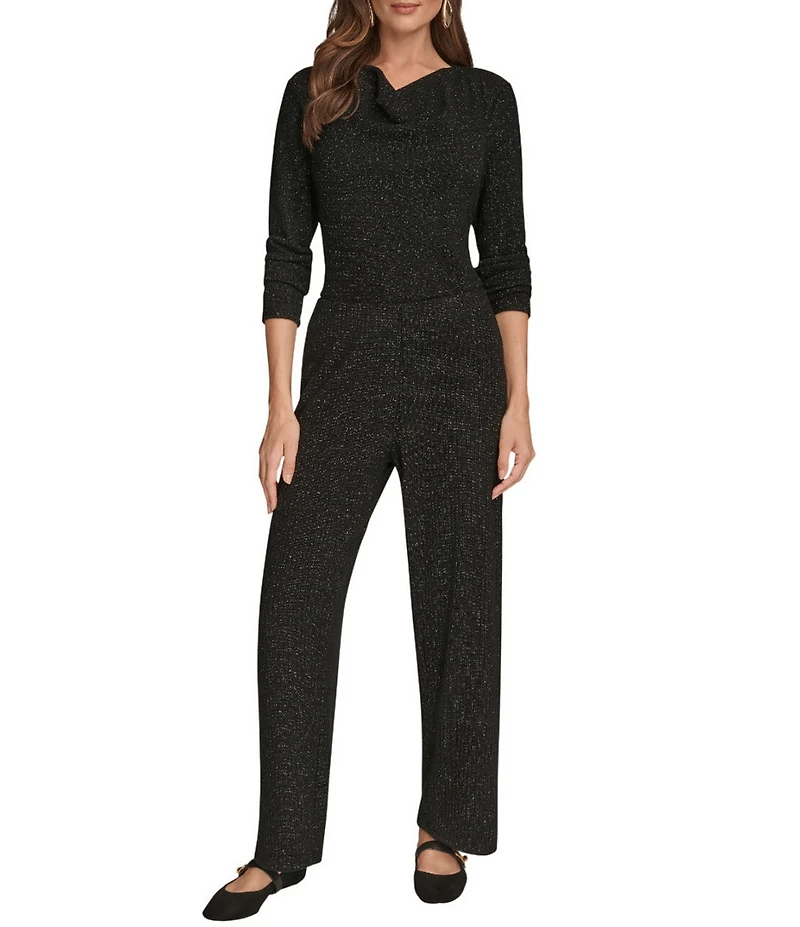 Donna Karan Lurex Rib Knit Wide Leg Pants