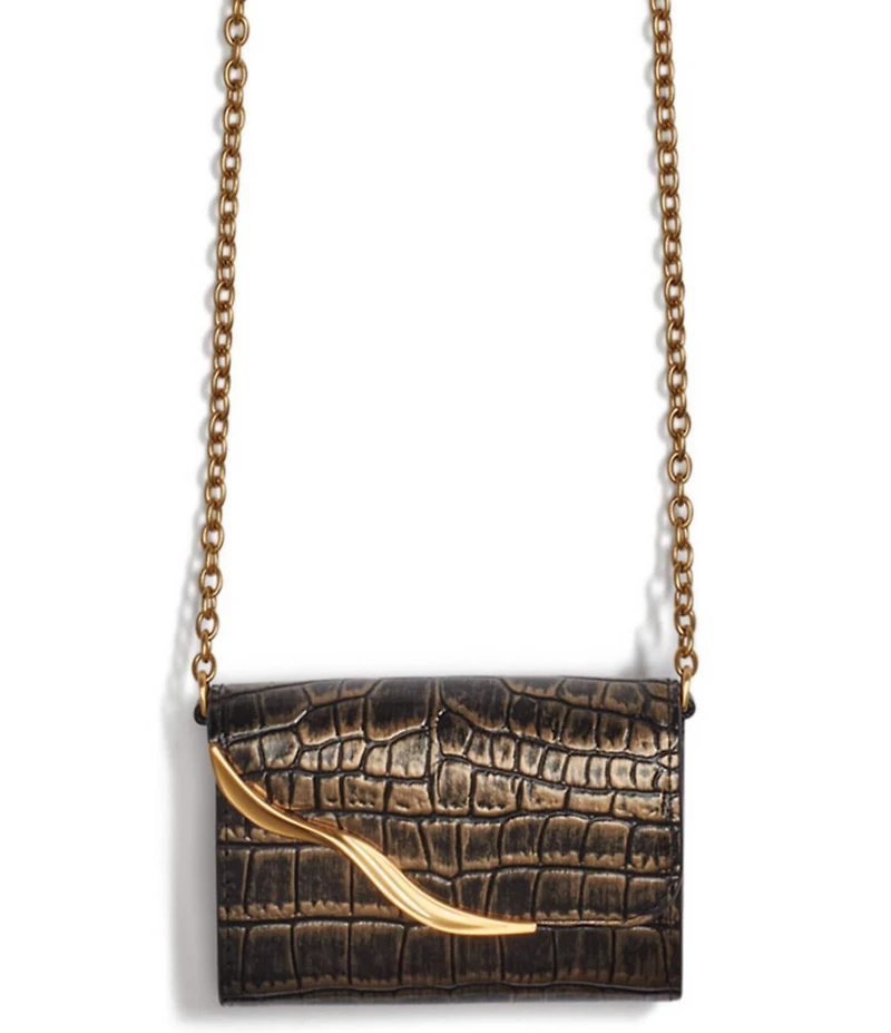 Donna Karan Malverne Metallic Crocodile Embossed Wallet On A Chain Crossbody Bag