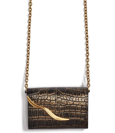 Donna Karan Malverne Metallic Crocodile Embossed Wallet On A Chain Crossbody Bag