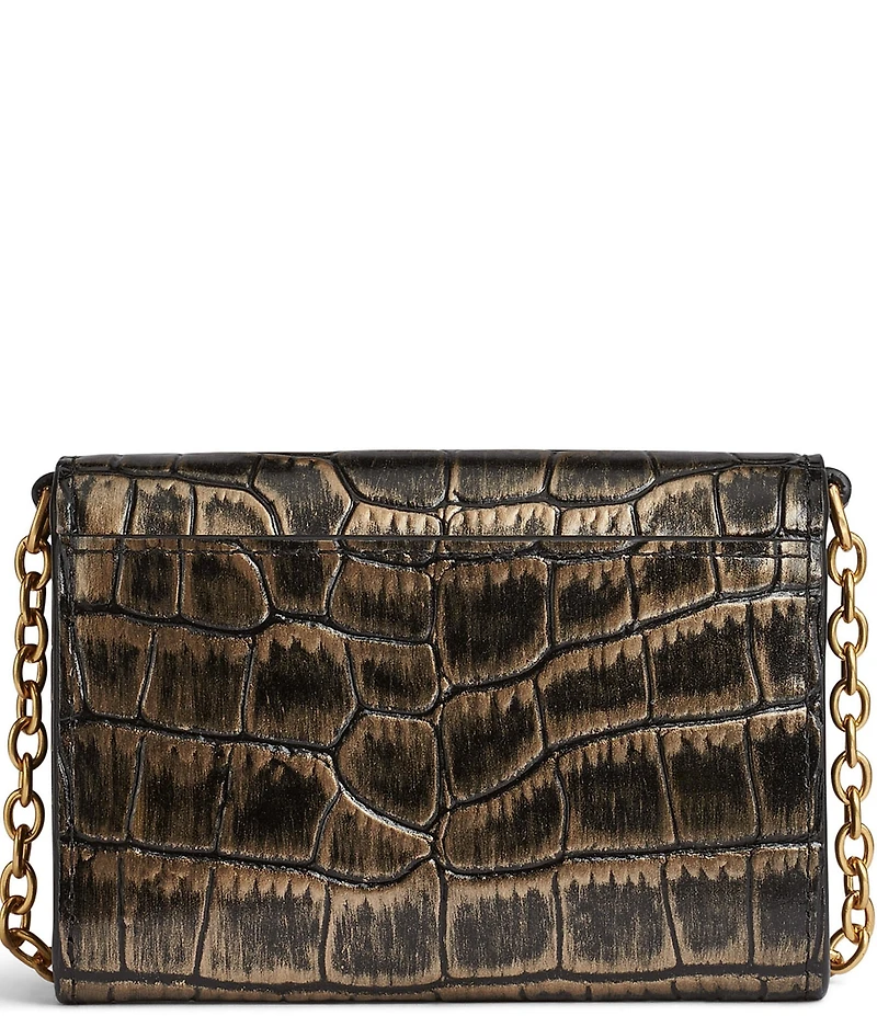Donna Karan Malverne Metallic Crocodile Embossed Wallet On A Chain Crossbody Bag