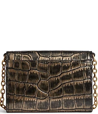 Donna Karan Malverne Metallic Crocodile Embossed Wallet On A Chain Crossbody Bag