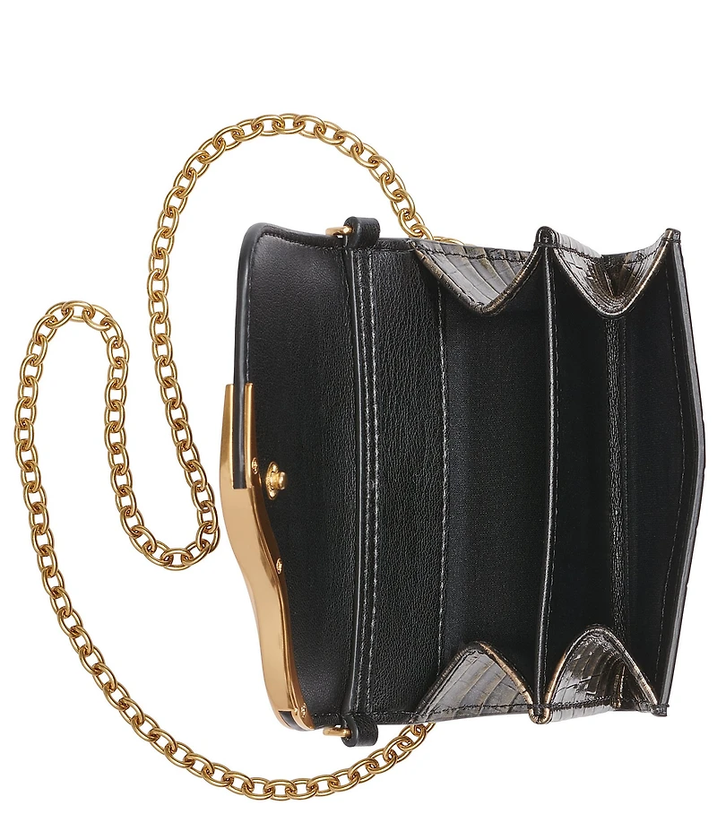 Donna Karan Malverne Metallic Crocodile Embossed Wallet On A Chain Crossbody Bag