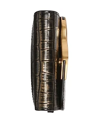 Donna Karan Malverne Metallic Crocodile Embossed Wallet On A Chain Crossbody Bag