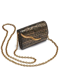 Donna Karan Malverne Metallic Crocodile Embossed Wallet On A Chain Crossbody Bag
