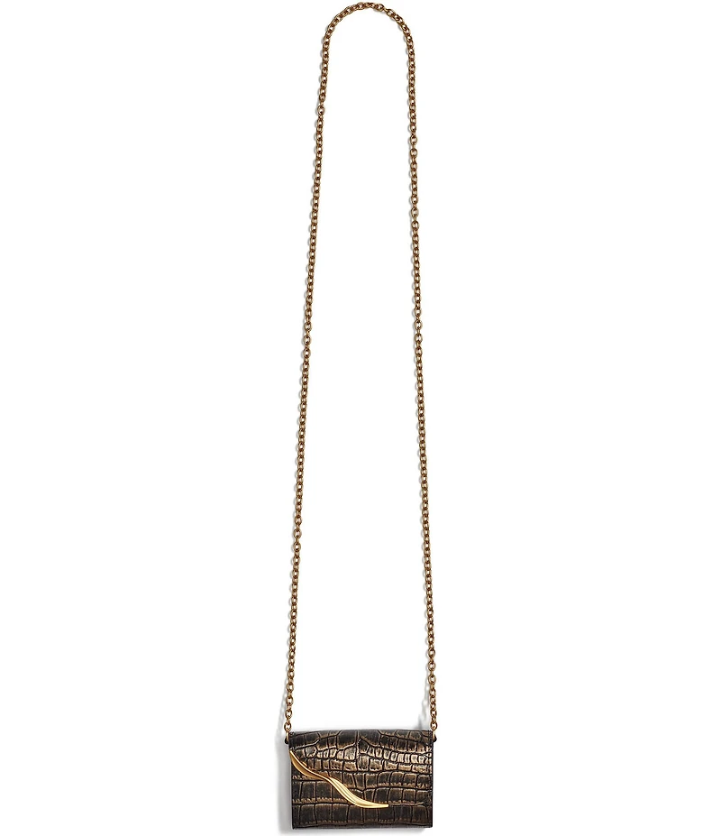 Donna Karan Malverne Metallic Crocodile Embossed Wallet On A Chain Crossbody Bag