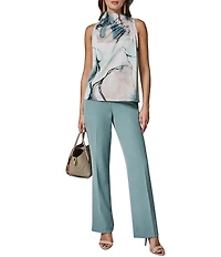Donna Karan Matte Jersey Printed Cowl Neck Shoulder Drape Twist Sleeveless Blouse