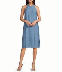 Donna Karan Melange Jewel Neck Sleeveless Shift Midi Dress