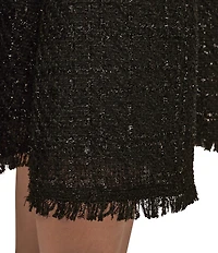 Donna Karan Metallic Boucle Crew Neck Short Sleeve A-Line Midi Dress