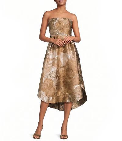 Donna Karan Metallic Brocade Strapless A-Line Midi Gown
