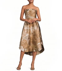 Donna Karan Metallic Brocade Strapless A-Line Midi Gown