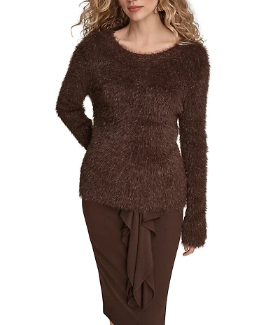 Donna Karan Metallic Eyelash Crew Neck Long Sleeve Sweater