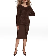 Donna Karan Metallic Eyelash Crew Neck Long Sleeve Sweater