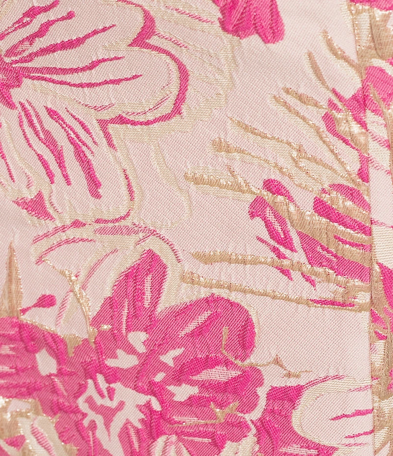 Donna Karan Metallic Floral Print Brocade One Shoulder Sleeveless Gown