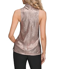 Donna Karan Metallic Foil High Cowl Neck Sleeveless Top