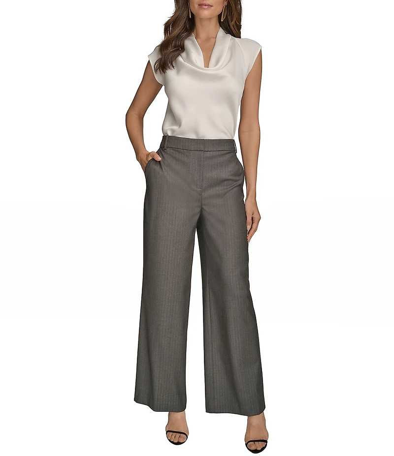 Donna Karan Metallic Pinstripe Flat Front Wide Leg Pants