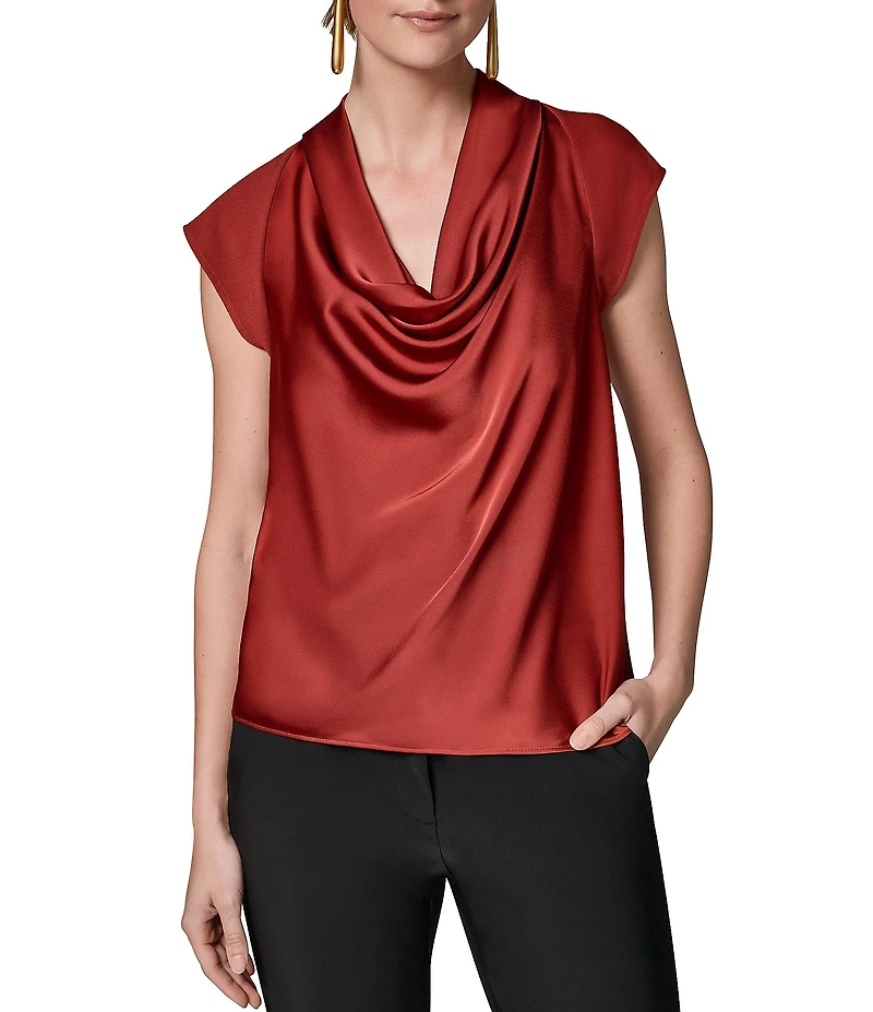 Donna Karan Mix Media Cowl Neck Cap Sleeve Top