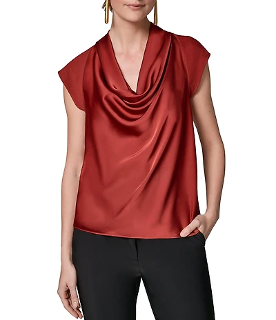 Donna Karan Mix Media Cowl Neck Cap Sleeve Top