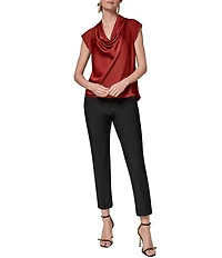 Donna Karan Mix Media Cowl Neck Cap Sleeve Top