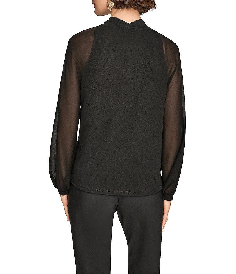 Donna Karan Mix Media Cowl Neck Long Sleeve Blouse