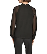 Donna Karan Mix Media Cowl Neck Long Sleeve Blouse