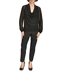 Donna Karan Mix Media Cowl Neck Long Sleeve Blouse