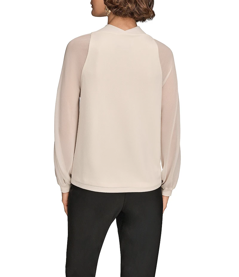 Donna Karan Mix Media Cowl Neck Long Sleeve Blouse