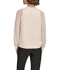 Donna Karan Mix Media Cowl Neck Long Sleeve Blouse